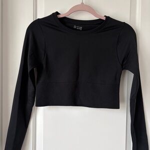 Aerie Offline Sidewalk Seamless Black Long-Sleeve Crop Top